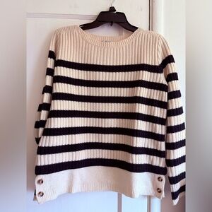 Madewell Cream and Navy Blue Striped Crew Neck Sweater